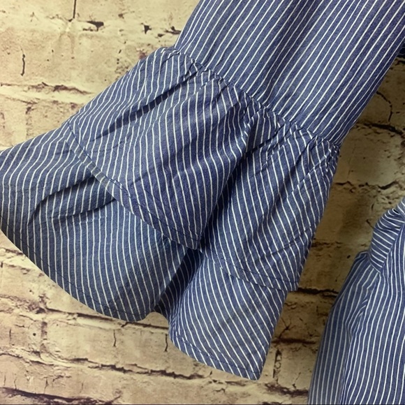 Beach Lunch Lounge Arianna Blue Striped Wrap Bell Sleeve Top - Picture 4 of 9